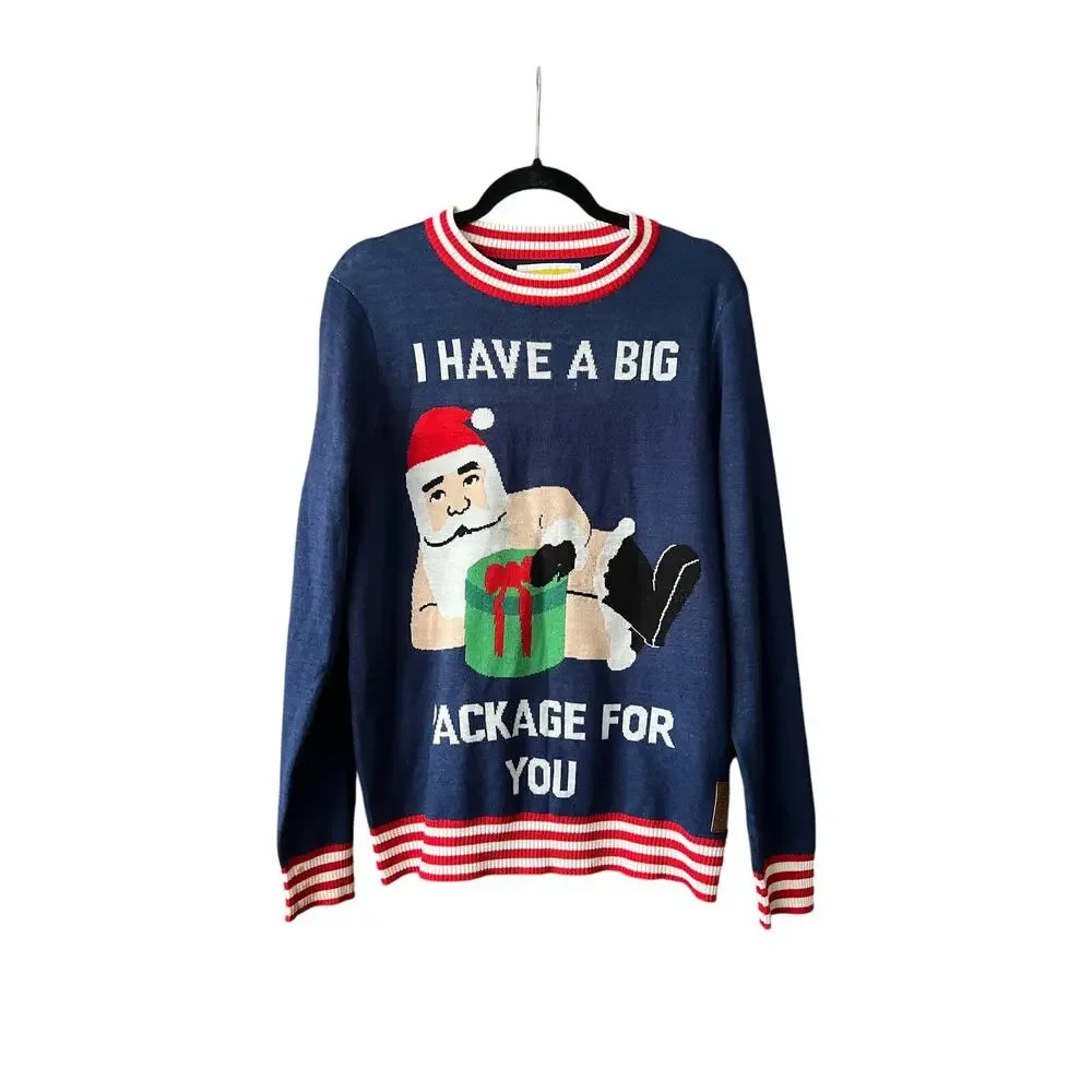 Tipsy Elves Men’s “I Have a Big Package For You” Funny Christmas Sweater Size M